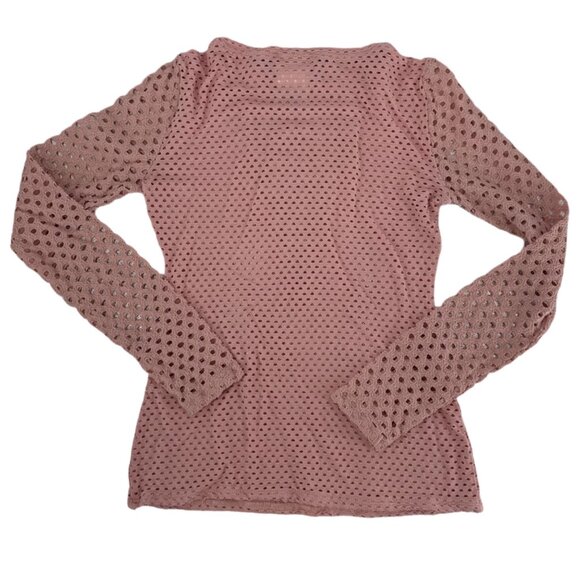 BCBG Maxazria Women's Sheer Eyelet Perforated V-Neck Long Sleeve Pink Size Small - Picture 3 of 4